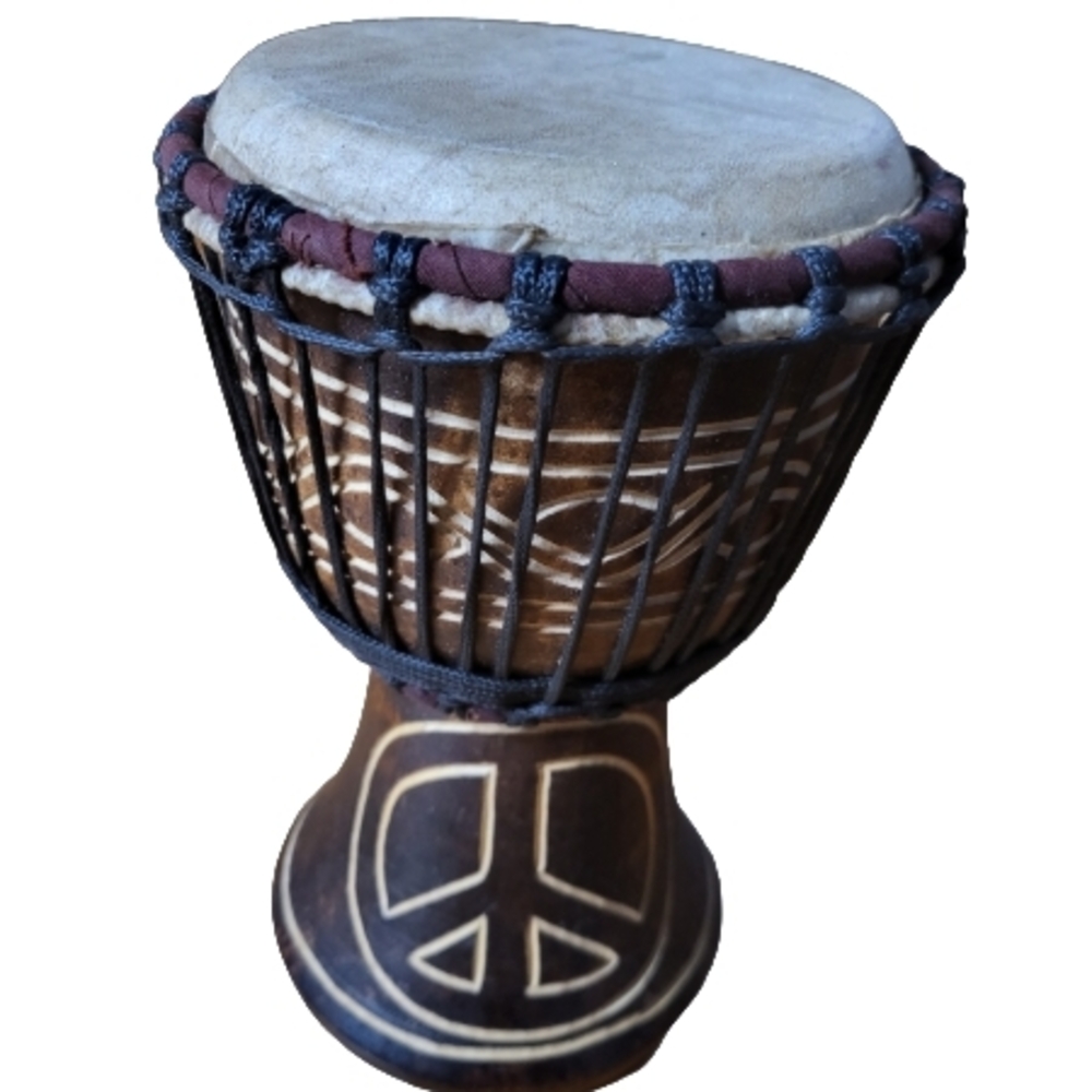 Handcrafted Brown Djembe Drum with Peace Symbol